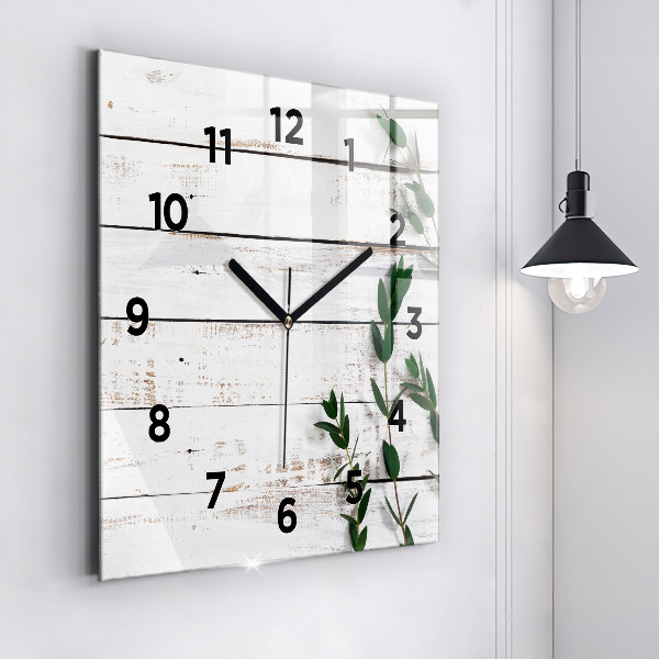 Square glass wall clock Light wooden boards