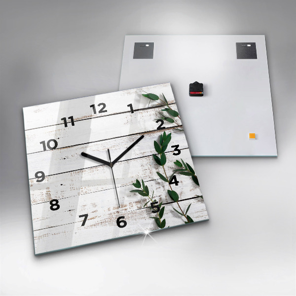Square glass wall clock Light wooden boards