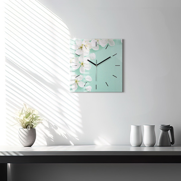 Square glass wall clock Blooming apple blossoms