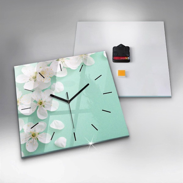 Square glass wall clock Blooming apple blossoms