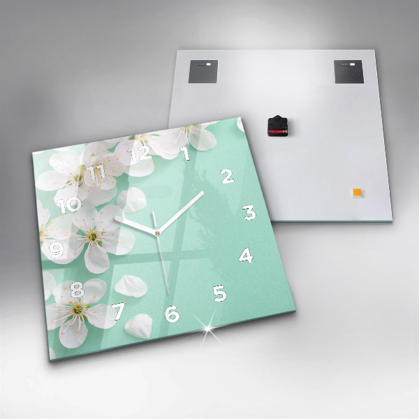 Square glass wall clock Blooming apple blossoms