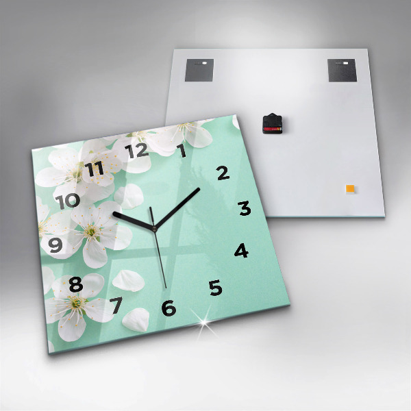 Square glass wall clock Blooming apple blossoms