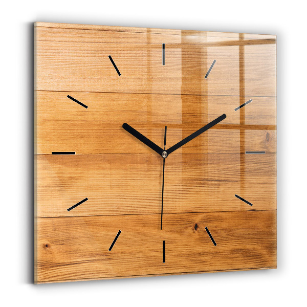 Square glass wall clock Wooden boards