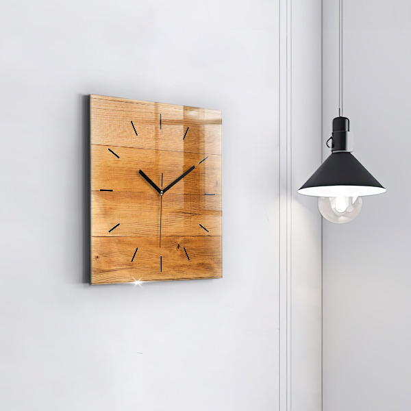Square glass wall clock Wooden boards