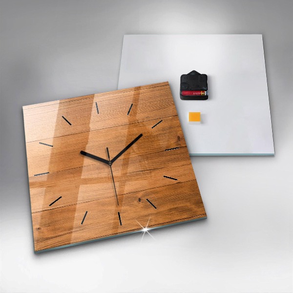 Square glass wall clock Wooden boards
