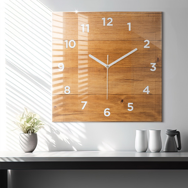 Square glass wall clock Wooden boards