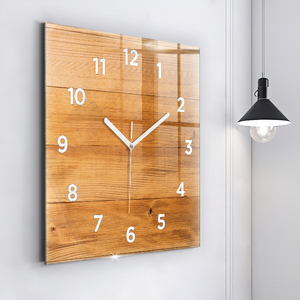 Square glass wall clock Wooden boards