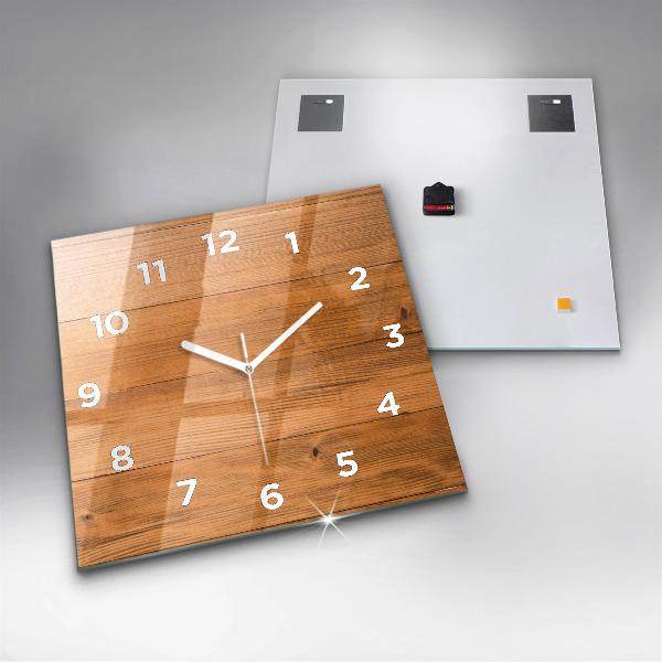 Square glass wall clock Wooden boards