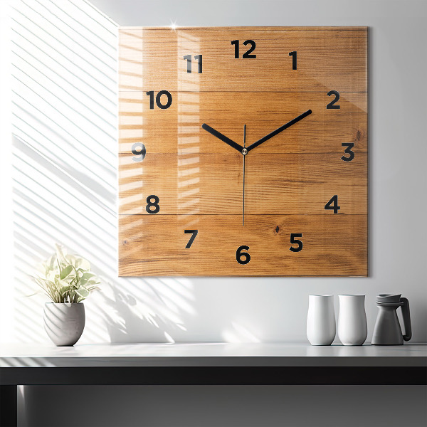 Square glass wall clock Wooden boards