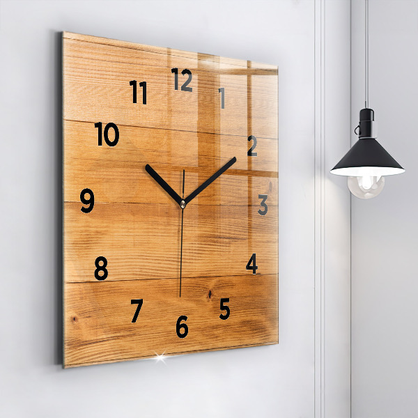 Square glass wall clock Wooden boards