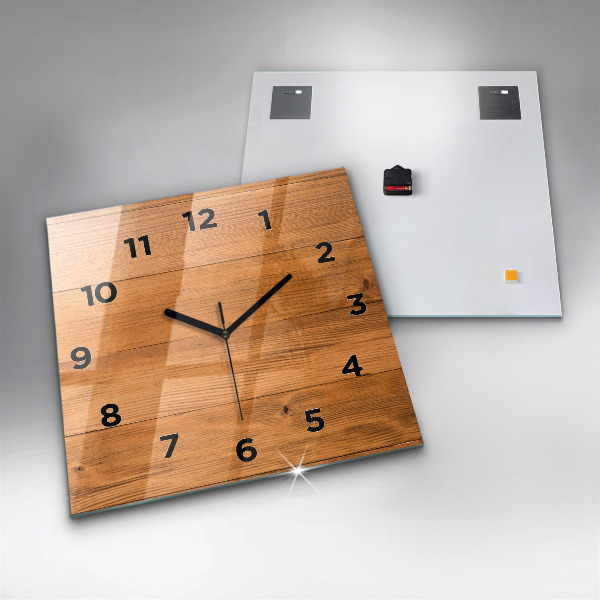 Square glass wall clock Wooden boards