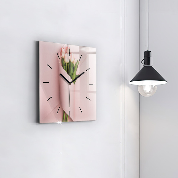 Square glass wall clock Tulip flower bouquet