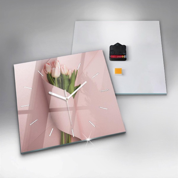 Square glass wall clock Tulip flower bouquet