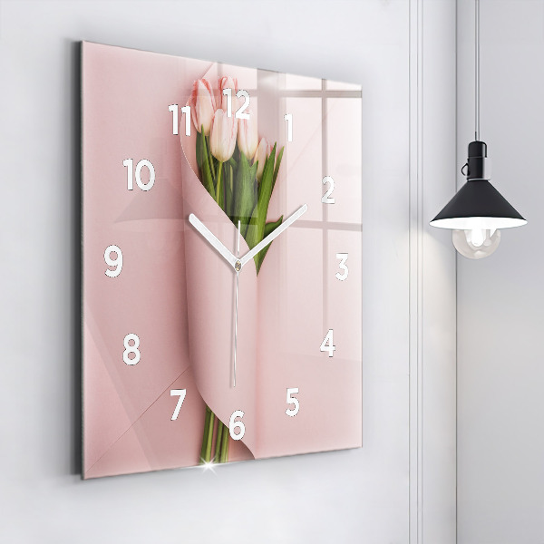 Square glass wall clock Tulip flower bouquet