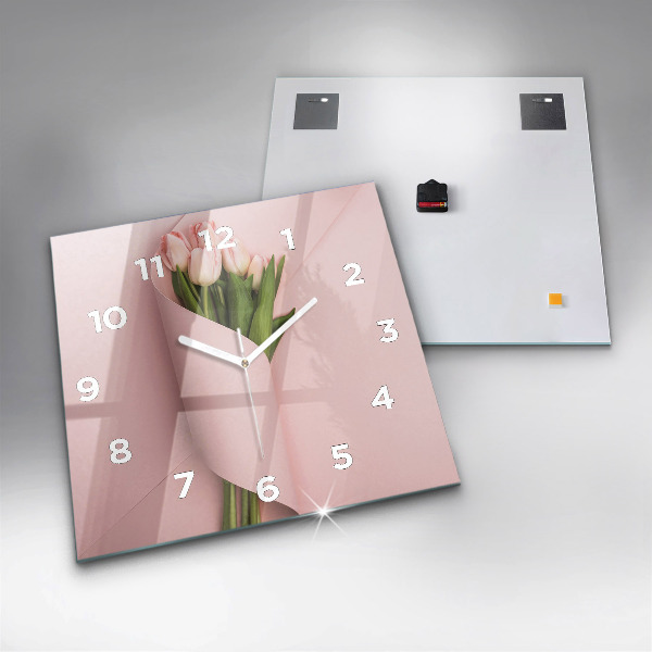 Square glass wall clock Tulip flower bouquet