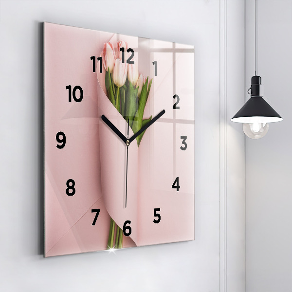 Square glass wall clock Tulip flower bouquet
