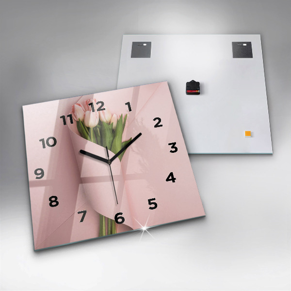 Square glass wall clock Tulip flower bouquet