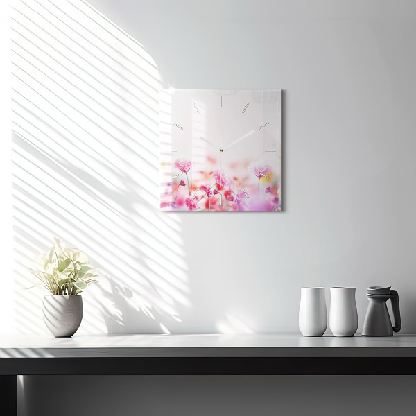 Square glass wall clock Flowers in the meadow