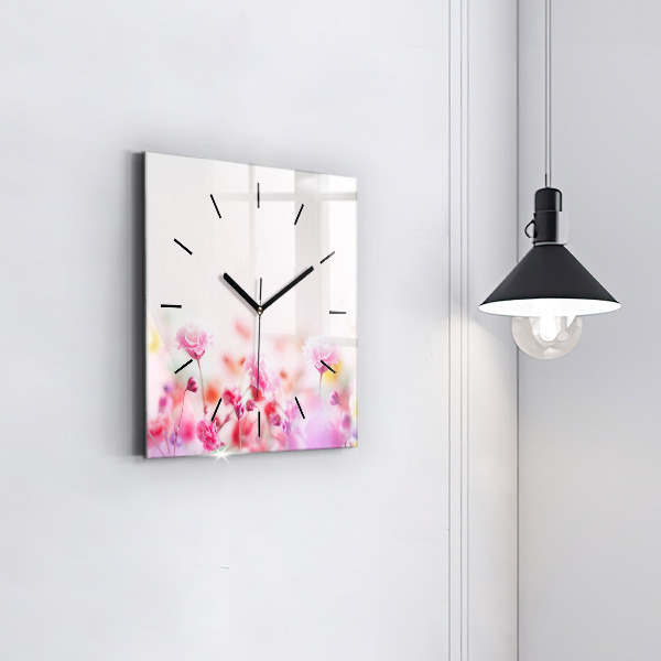 Square glass wall clock Flowers in the meadow