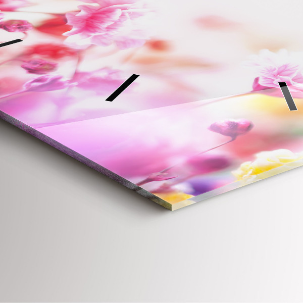 Square glass wall clock Flowers in the meadow