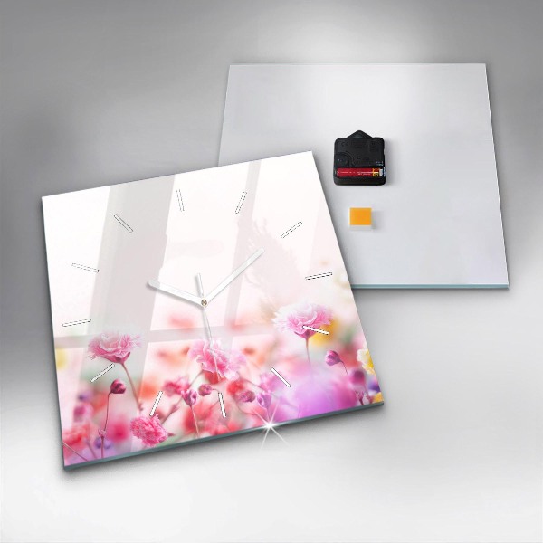 Square glass wall clock Flowers in the meadow