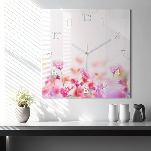 Square glass wall clock Flowers in the meadow