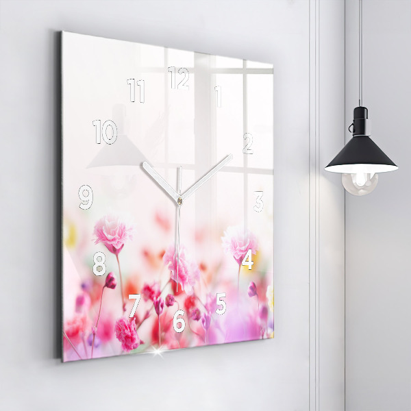 Square glass wall clock Flowers in the meadow
