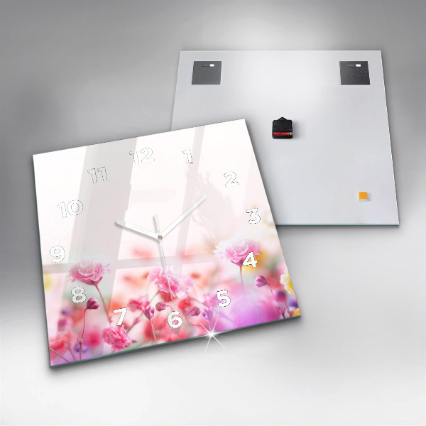 Square glass wall clock Flowers in the meadow