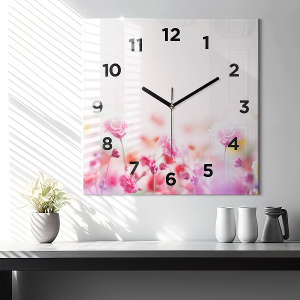 Square glass wall clock Flowers in the meadow