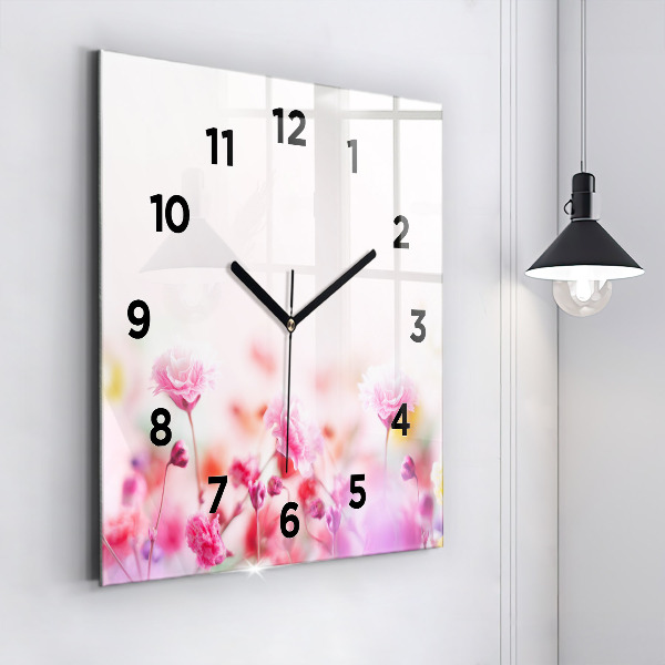 Square glass wall clock Flowers in the meadow