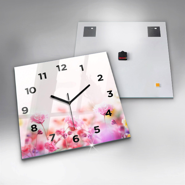 Square glass wall clock Flowers in the meadow