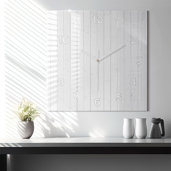 Square glass wall clock Wooden panels pattern