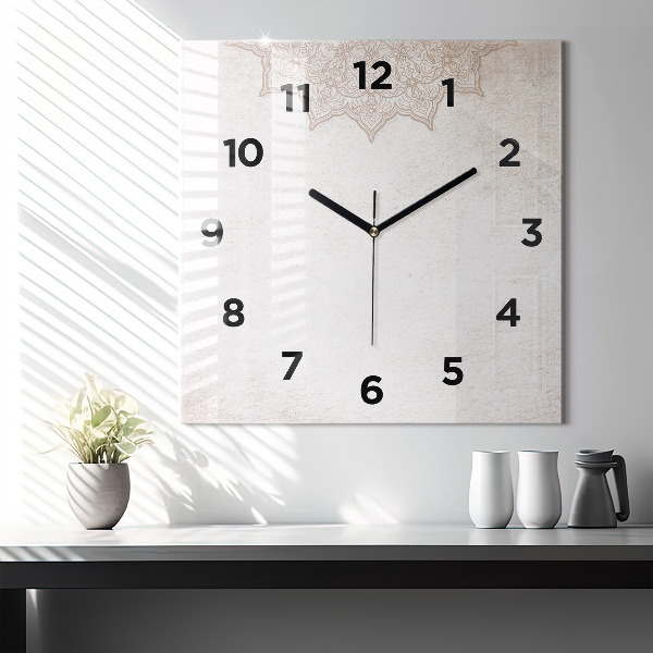 Square glass wall clock Decorative pattern