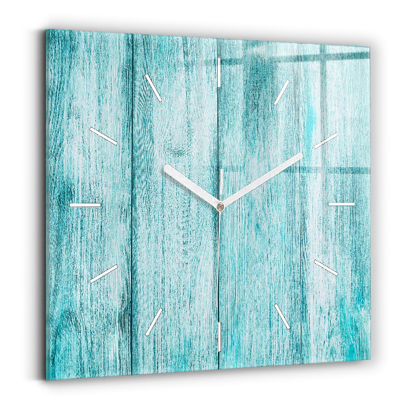 Square glass wall clock Blue old wood