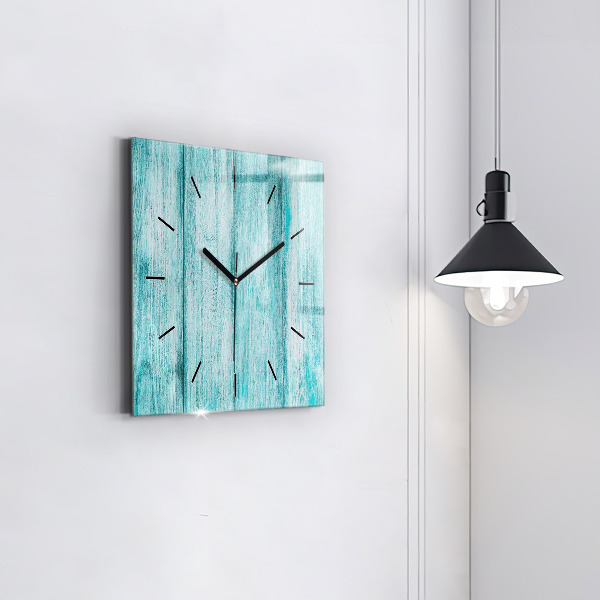 Square glass wall clock Blue old wood