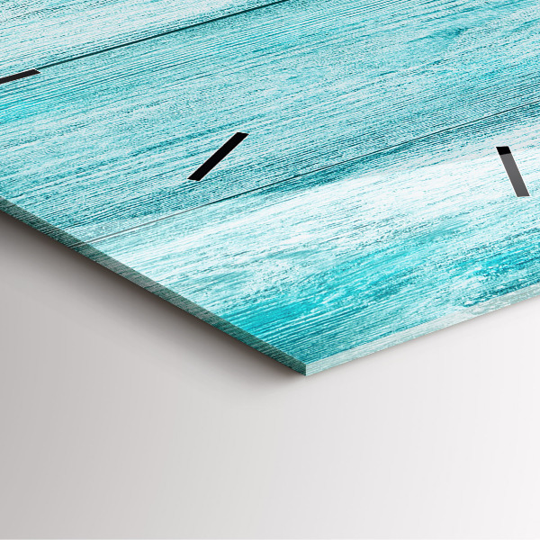 Square glass wall clock Blue old wood