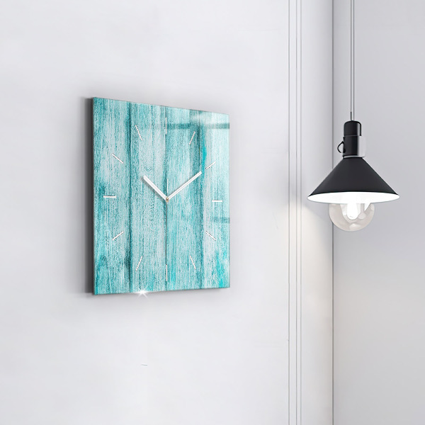Square glass wall clock Blue old wood