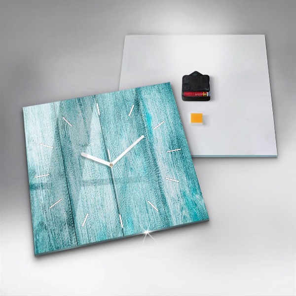 Square glass wall clock Blue old wood