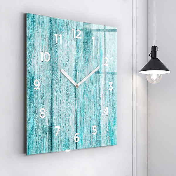 Square glass wall clock Blue old wood