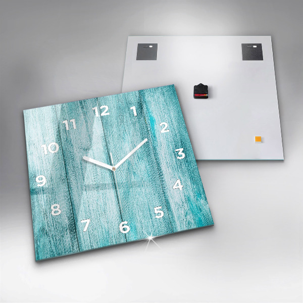 Square glass wall clock Blue old wood