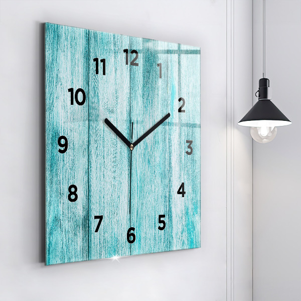 Square glass wall clock Blue old wood