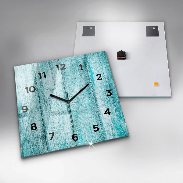 Square glass wall clock Blue old wood