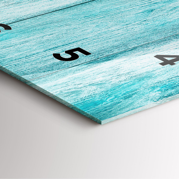 Square glass wall clock Blue old wood