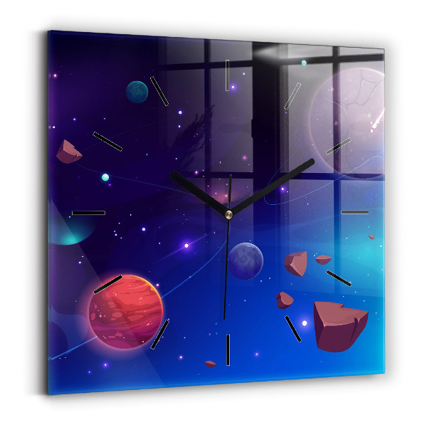 Square glass wall clock Planets galaxy