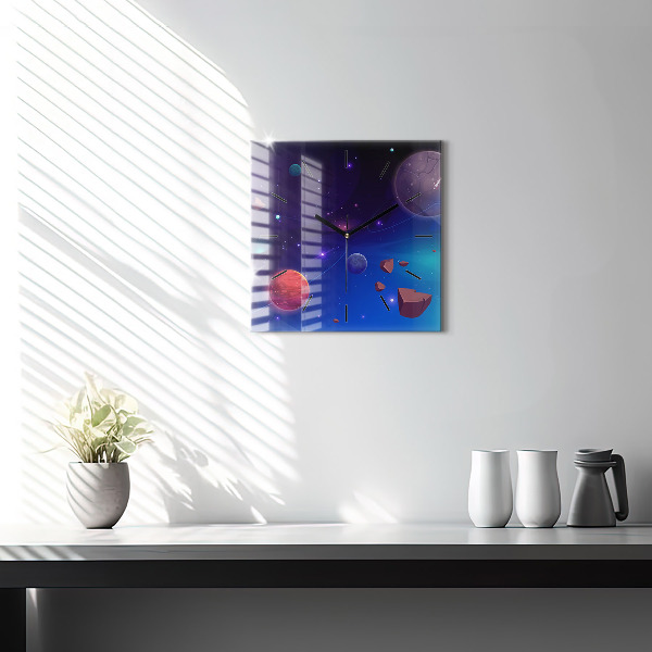 Square glass wall clock Planets galaxy
