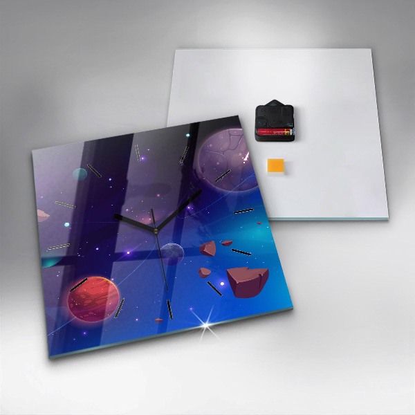 Square glass wall clock Planets galaxy