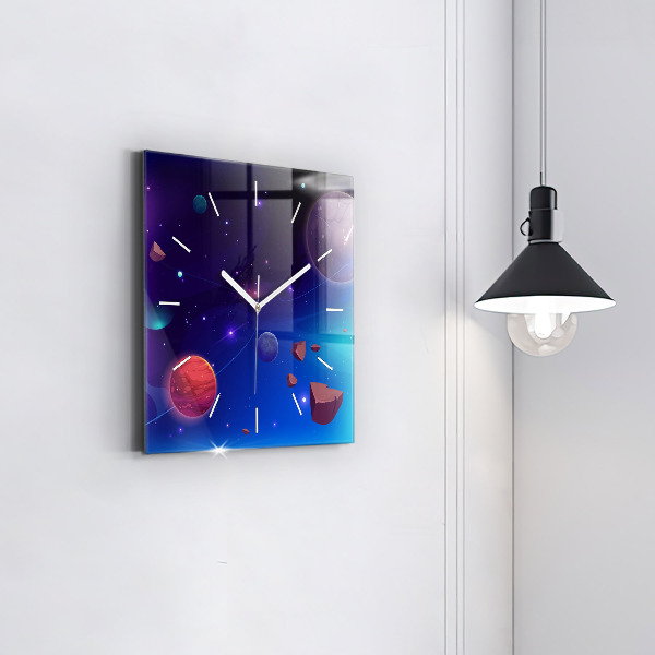 Square glass wall clock Planets galaxy