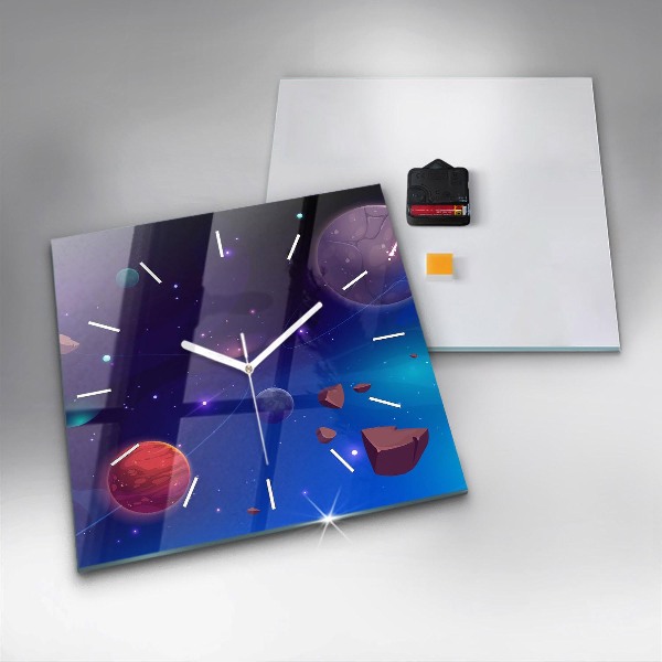 Square glass wall clock Planets galaxy