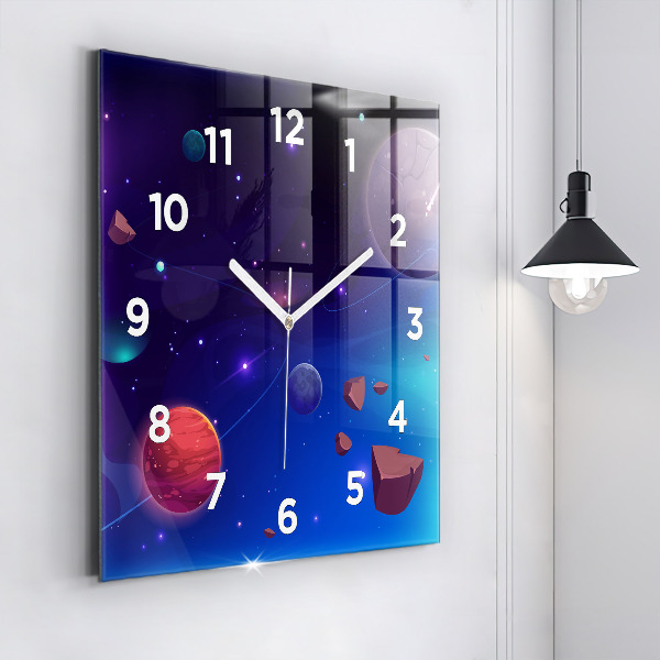 Square glass wall clock Planets galaxy