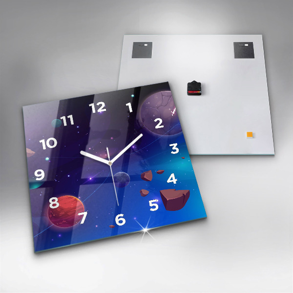 Square glass wall clock Planets galaxy